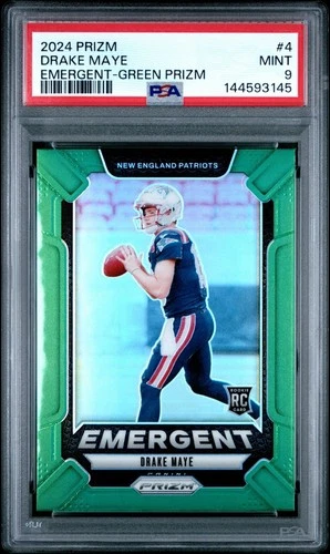 2024 Panini Prizm Drake Maye Emergent Green Rookie #4 PSA 9 Mint