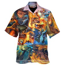 Camicia hawaiana unisex Charizard Ice Fire Dragon Combat