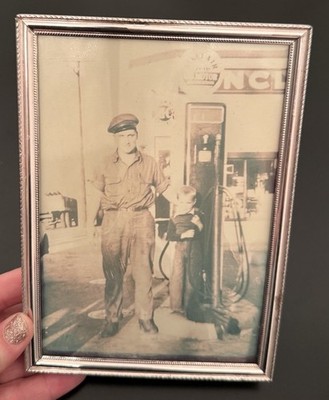 Vintage Sinclair Gas Station Gas PumpPhotograph Street View In Brass Frame