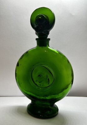 French Art Deco Green Glass Perfume Bottle Used