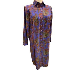 Size 10P Schrader Petite 1980s Vintage Satin Shift Dress Pullover Henley Style