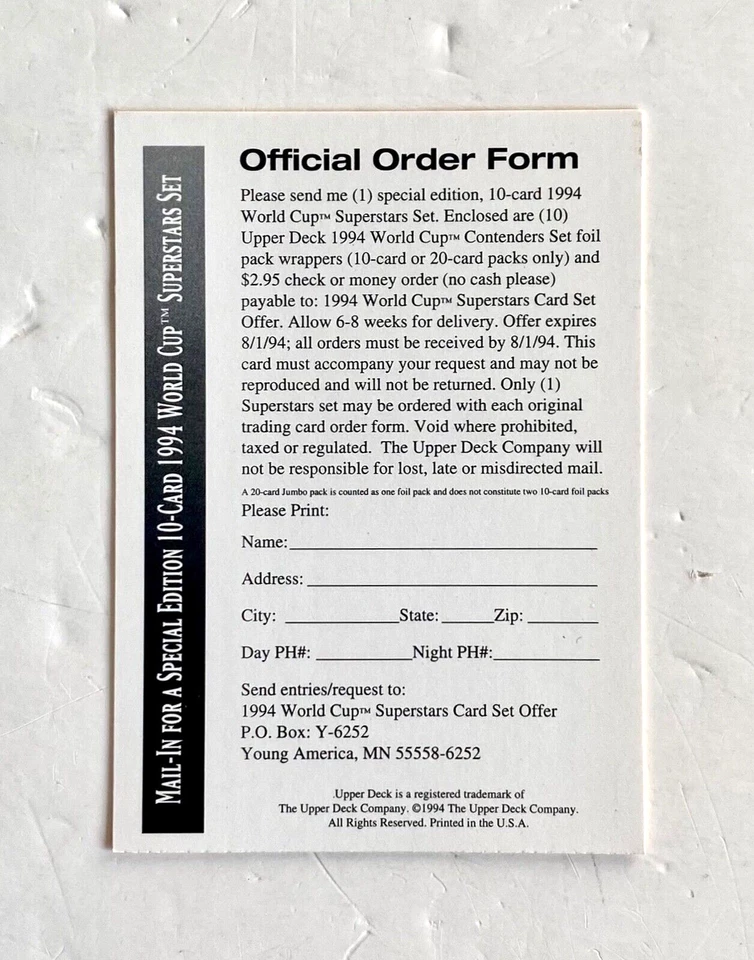 De colección 1994 Upper Deck Copa Mundial EE. UU. 94 Superstar Set Cartas Tarjeta Sellada Nuevo de Lote Antiguo Foto 3 de 4