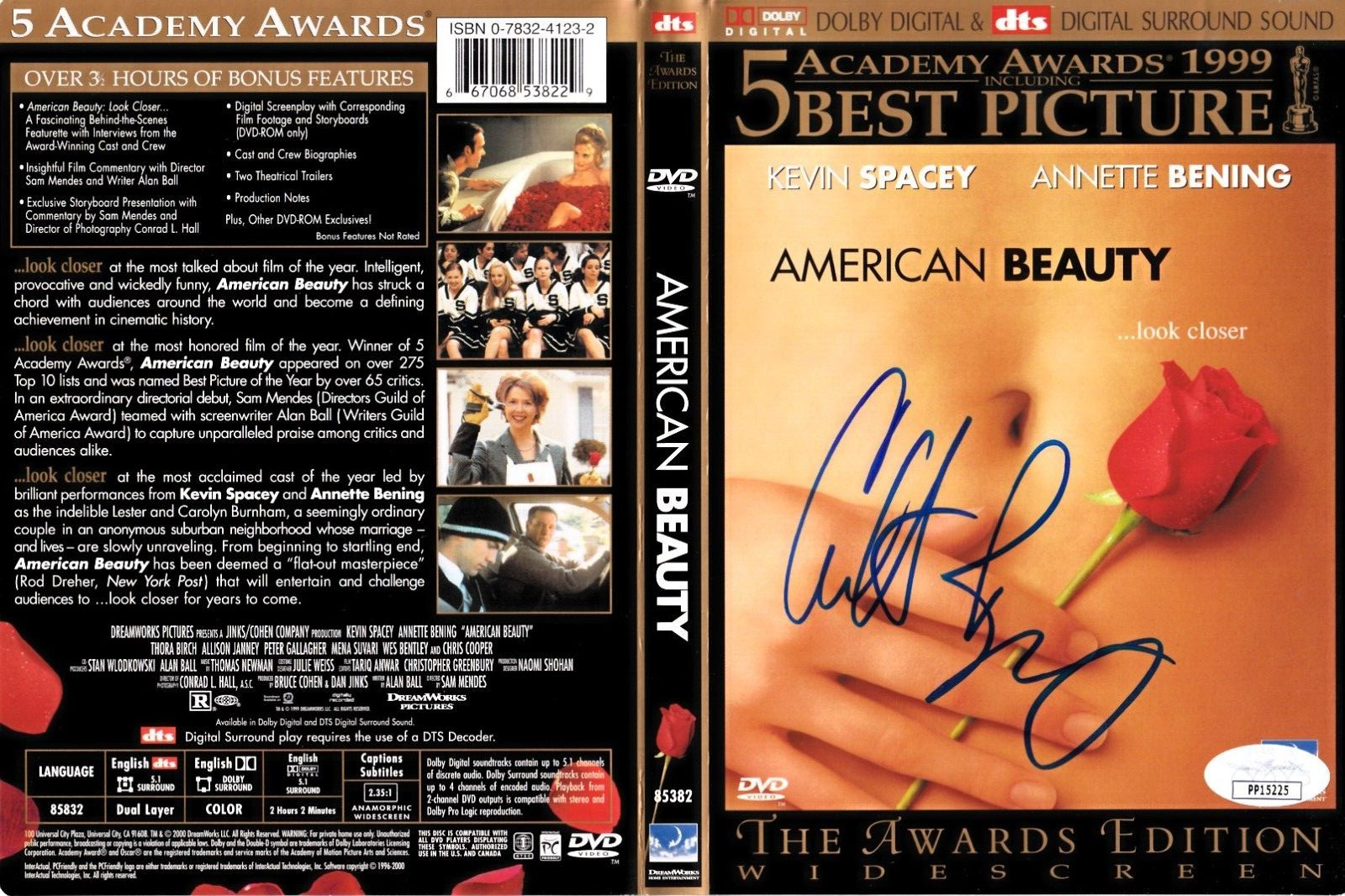 Annette Bening autographed autograph American Beauty movie DVD cover insert JSA