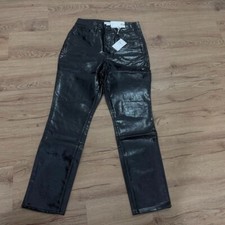 NEW Good American Good Classic Faux Leather Straight Leg Pants Black 6/28 NWT