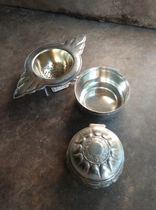 WMF 1900s  antique box and tea strainer with drip cup