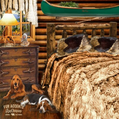 FUR ACCENTS Brown Fox Fur Bedspread, Faux Wolf, Coyote, Bear, King Size 