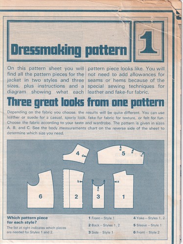 Jacket Dressmaking Pattern 1 Three Styles and Sizes Fur Faux Fur Suede Coat - Picture 2 of 3