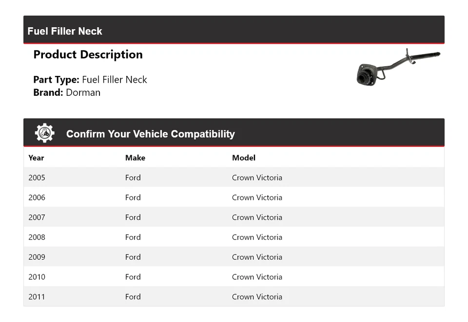 Cuello de llenado de combustible para Ford Crown Victoria Dorman 2005-2011 2006 2007 2008 2009 Foto 2 de 4