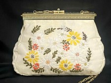 Vintage embroidered purse gold accents and chain