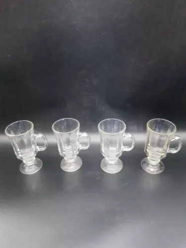 Set Of 4 VTG Libbey Irish Coffee Mugs Clear Glass