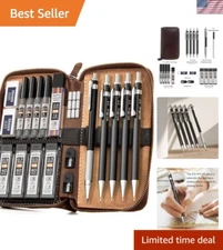 Artist's Essential: 20-Piece Mechanical Pencil Set with Leather Case and Refills