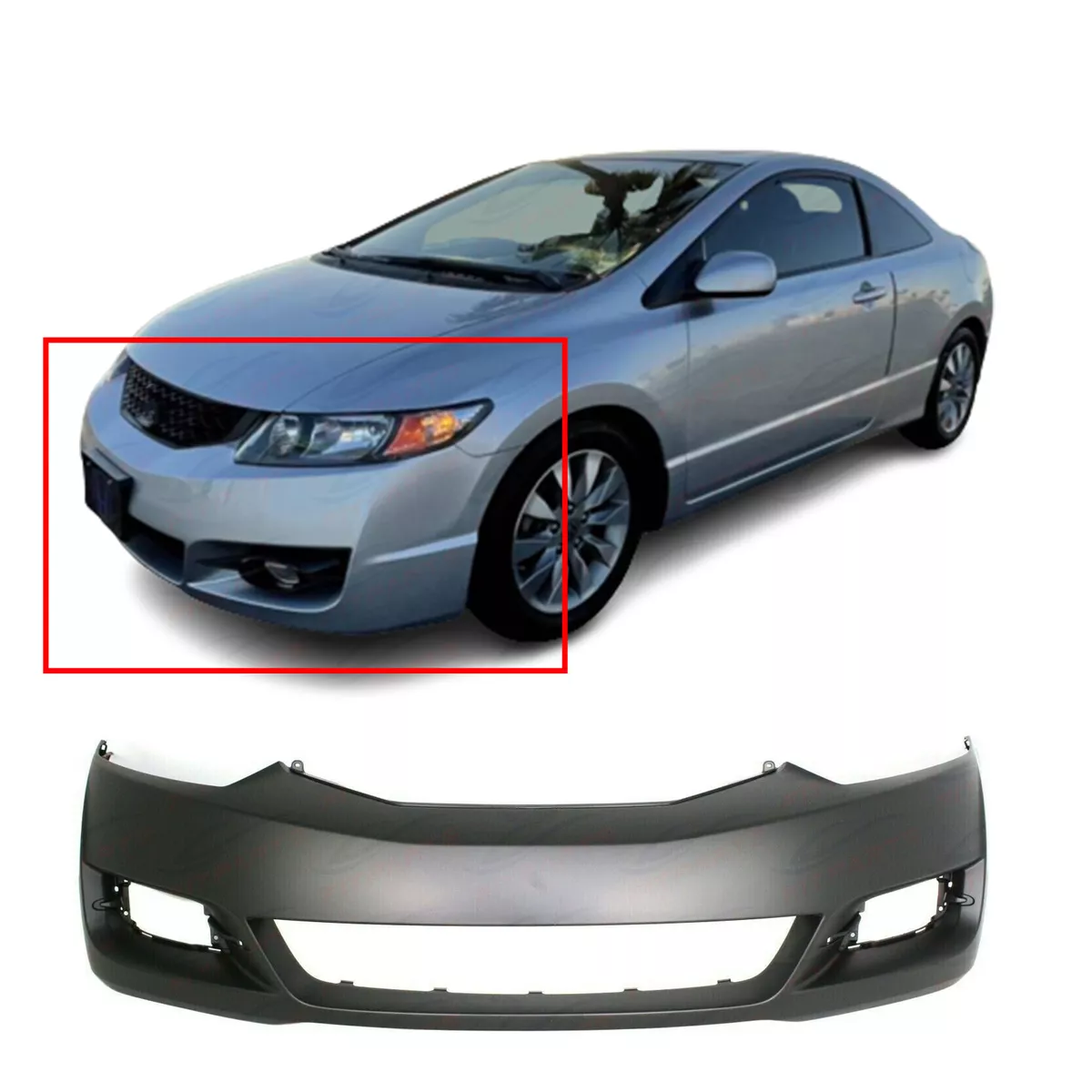 Primed Front Bumper Cover Fascia for 2009 2010 2011 Honda Civic