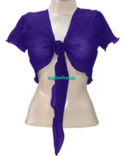 Chiffon Tie Top Belly Dance Wrap Choli Gypsy Haut Orientale Blouse Ruffle Short