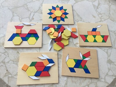 Melissa & Doug Pattern Blocks and Boards 5 Double Sided Panels with Wood Shapes