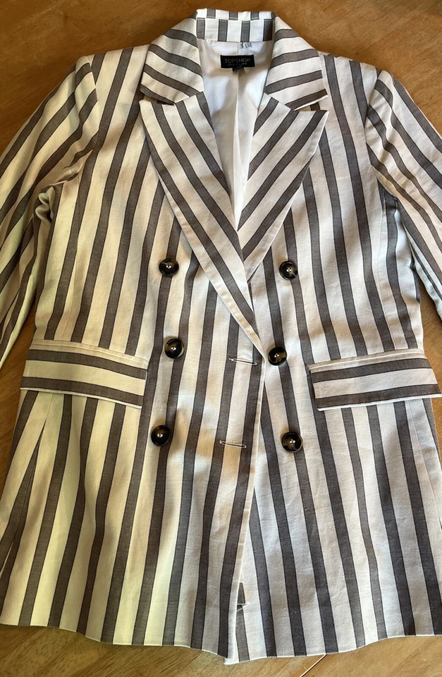 Blazer Topshop Doble Pecho Rayas Usado en Excelente Condición Para Mujer Talla 6 EE. UU. Foto 2 de 4