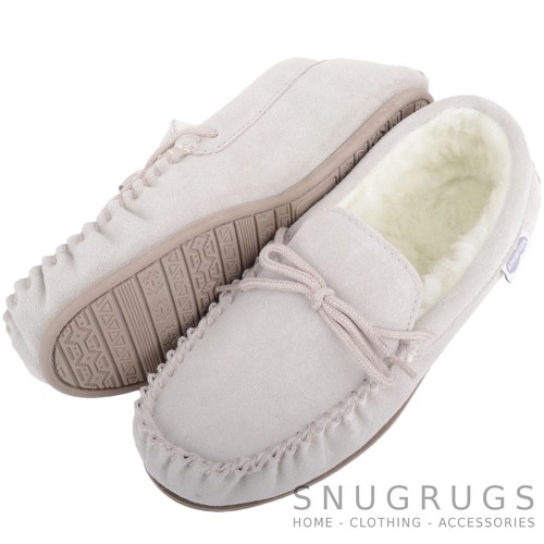 SNUGRUGS Ladies / Womens Luxury Lambswool Suede Moccasin / Slipper Rubber Sole - Picture 6 of 7