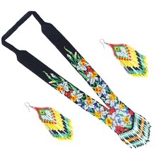 Handmade Colorful Seed Bead Necklace  Earrings Set - Boho Chic Beaded Jewelry