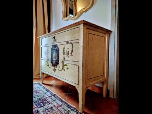 Cassettone Veneto/comò Decorato Con Disegno Ornato - Foto 3 di 24