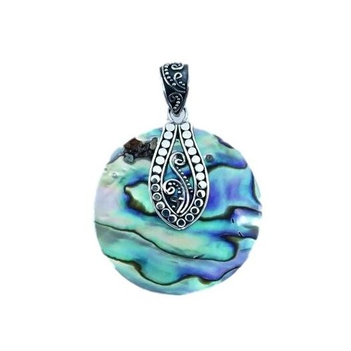 Abalone Paua Shell Round 925 Sterling Silver Handmade Pendant Necklace NEW! - Picture 2 of 6