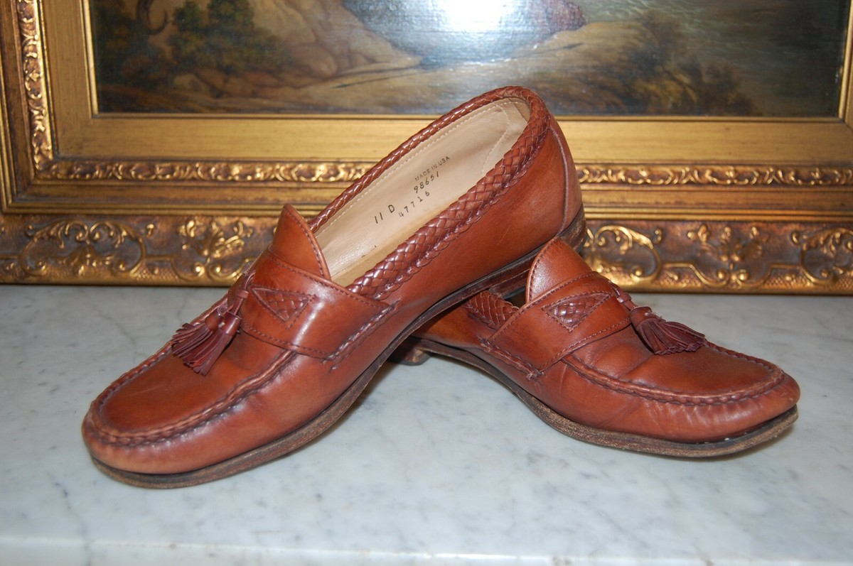 ELEGANT ALLEN EDMONDS MAXFIELD MENS BROWN LEATHER WEAVE TASSEL
