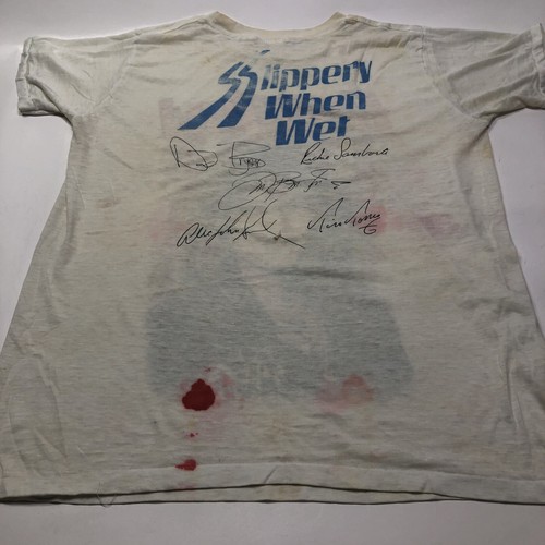Vintage 80s Bon Jovi Slippery When Wet Distressed Thin White Large T Shirt Vtg - Picture 11 of 12