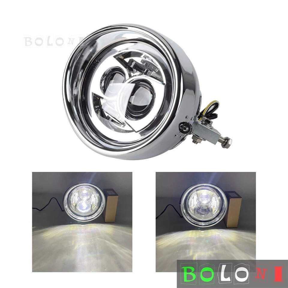 E9 7" Chrome LED Retro Headlight For Harley Heritage Fat Boy Softail 1986-2014 — 第 2/4 张图片