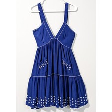Alice McCall V-Neck Embroidered Swing Dress Blue Size 8
