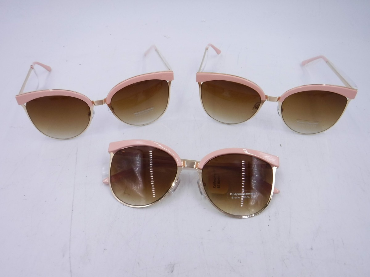Set of 3 Pink Sunglasses w/ Gold Accents, Oversized, Flat  display picture 2