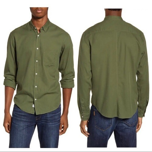 Frank Eileen Mens Size L Don Regular Fit Solid Button Up Shirt In Army Green Ebay