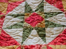 Batik Quilt 104 x 104 handmade quilt w/ pillow shams in coral, green  gold