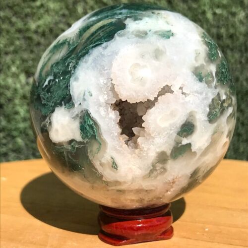 380G Natural Aquatic agate Geode Quartz Ball Crystal Sphere Specimen Healing - Picture 21 of 22