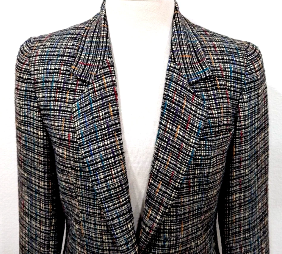 Blazer de tweed para mujer NORM THOMPSON de colección con seda y lino multi EE. UU. talla 6 ¡EXCELENTE ESTADO! * Foto 4 de 4