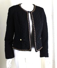 GLAM CHIC Chico's Travelers Sz 1 M Black Quilted Chainlink Trim Fly-Away Jacket
