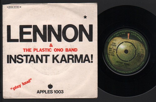 7" JOHN LENNON INSTANT KARMA / WHO HAS SEEN THE WIND? PROMO COPY 4 PRONG CENTER - 第 1/2 張圖片