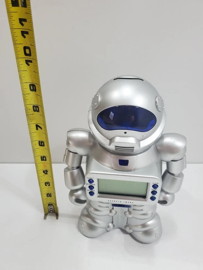 Robot 9" Alarm Clock Coin Bank Sharper Image, Powers On  - Image 4 of 4