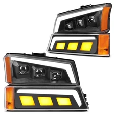 Headlights+Bumper Lamp for 2003-06 Silverado 1500 Avalanche LED DRL Projector