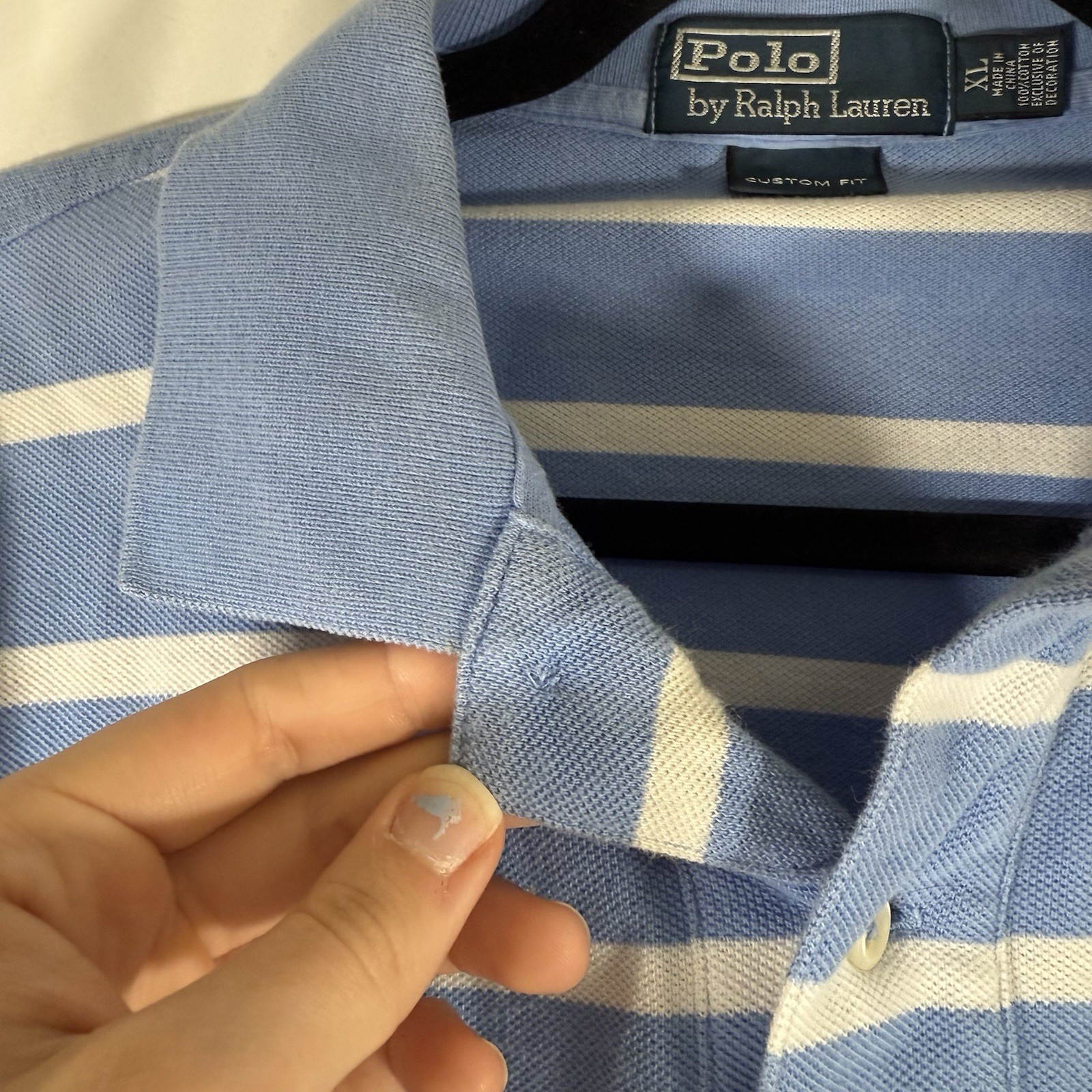 Polo Ralph Lauren Polo Shirt Mens XL Blue Striped Short Sleeve Custom Fit Cotton thumbnail 6