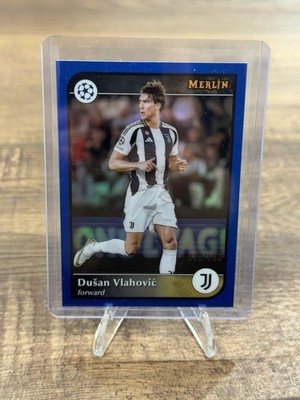 Dusan Vlahovic 2024-25 Topps Merlin UCC Blue Refractor /150 #128 Juventus