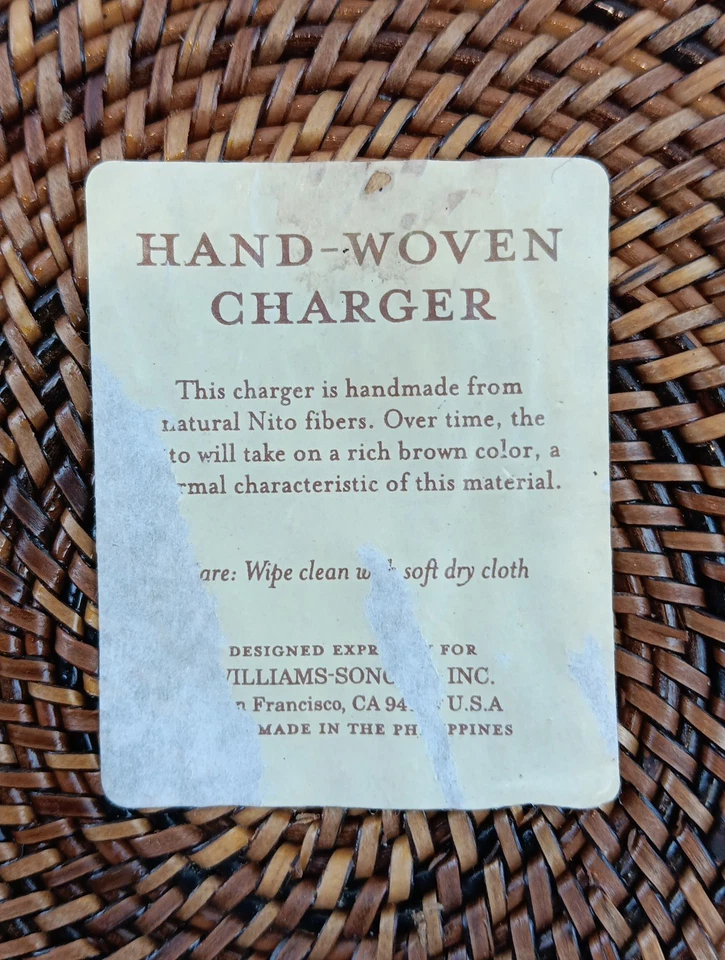 4 manteles individuales Williams Sonoma tejidos a mano Nito Charger 13" redondos de ratán marrón Foto 3 de 4