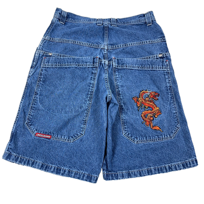 Vintage Jnco Jeans Shorts Men 34 Baggy Y2K Dragon Skate Blue