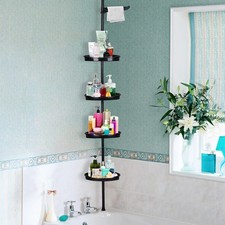 Corner Shower Caddy Tension Pole Rust-Proof Bathroom Storage Organizer W/ 4-Tier