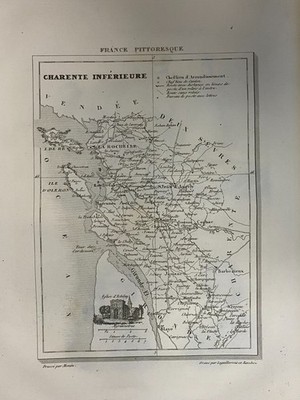 GRAVUR MALERISCHES FRANKREICH 1835 - KARTE DES DEPARTEMENTS DER UNTEREN CHARENTE