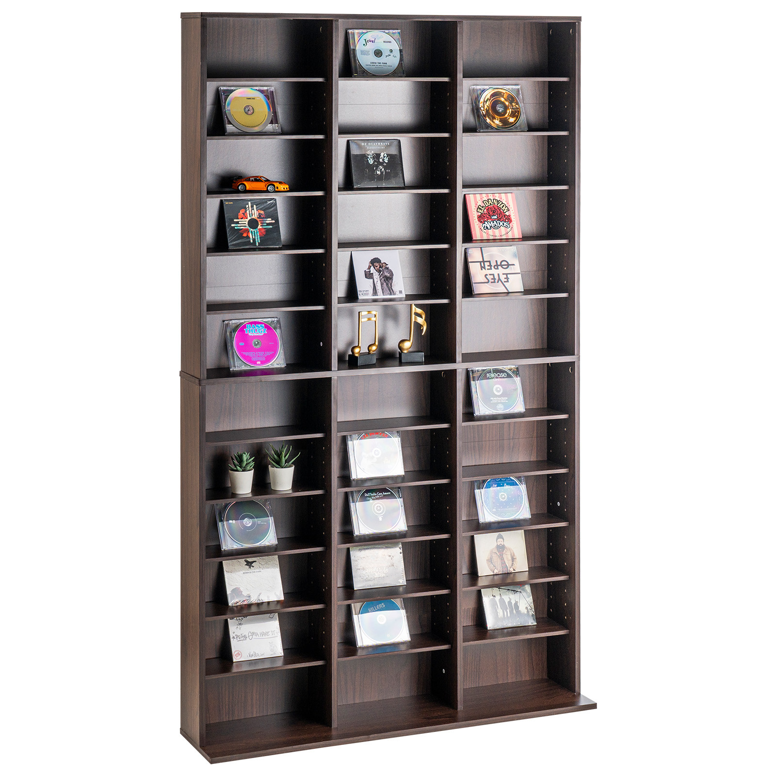 VEVOR Media Storage Cabinet 12 Layers Adjustable DVD Shelves 1080 CDs Espresso