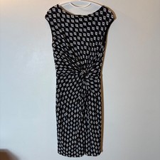 Lauren Ralph Lauren Black White Geometric Twist Front Sheath Dress Size XS
