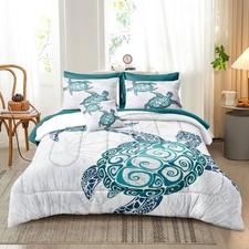 Coastal Bedding Ocean Turtle Queen Comforter Set with Sheets Soft Microfiber ...