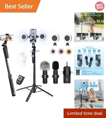 71'' Vlogging Kit with 360° Auto Face Tracking Tripod, Dual Lights & Mics