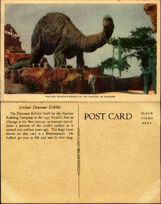 Sinclair Dinosaur Exhibit Century of Progress Chicago IL vintage postcard d742
