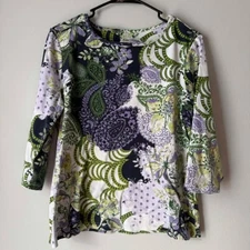 Christopher & Banks Purple & Green Top 3/4 Sleeves Floral & Paisley