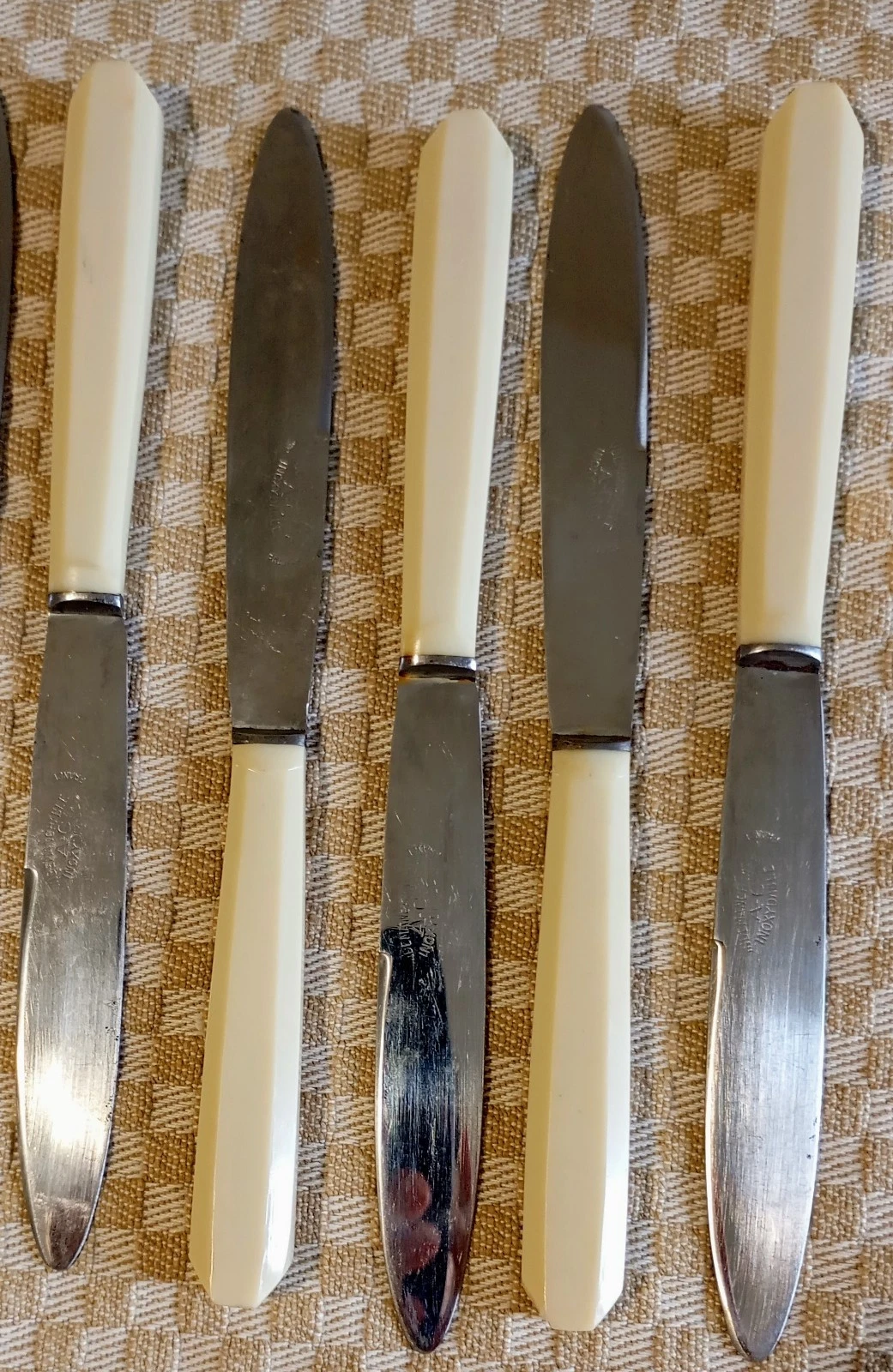 Knife Set 6 Table Knives Vintage Mid-20 C. France Stainless White