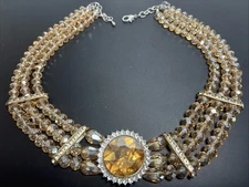 Choker Statement Necklace Glass Beads Faux Crystals Silver Tone  Fashion Jewelry